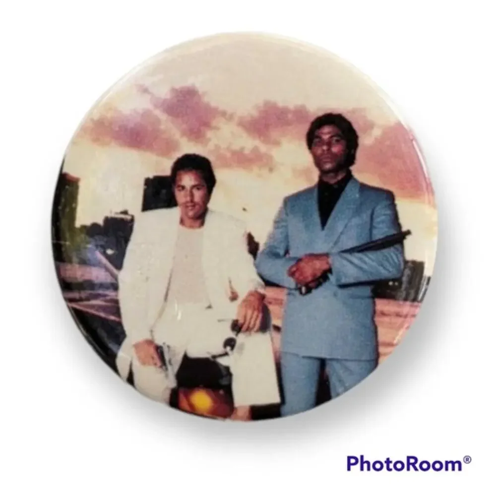 Vintage 1984 Miami Vice button pin, collectible, memorabilia